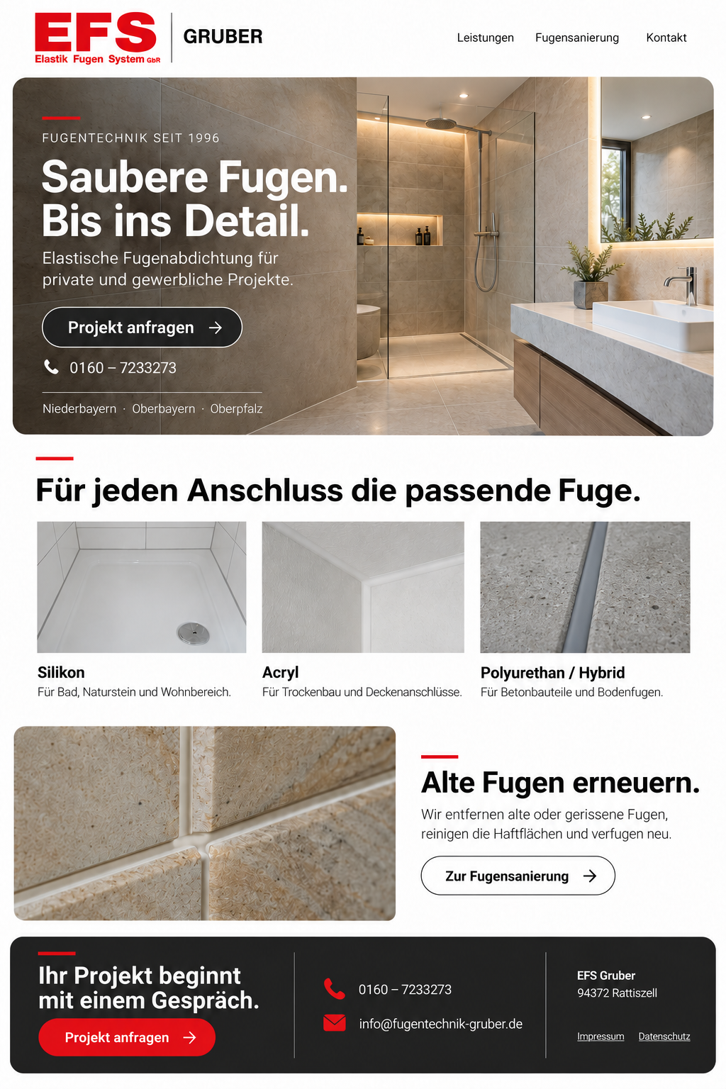 Erster Website-Bildentwurf für EFS Gruber: Helle Architektur