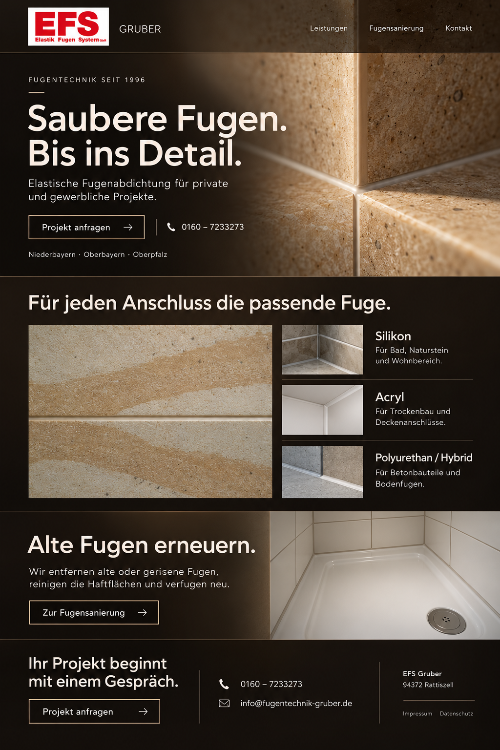 Erster Website-Bildentwurf für EFS Gruber: Material & Präzision